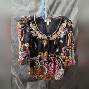 Embroidered Black Floral Women's Top